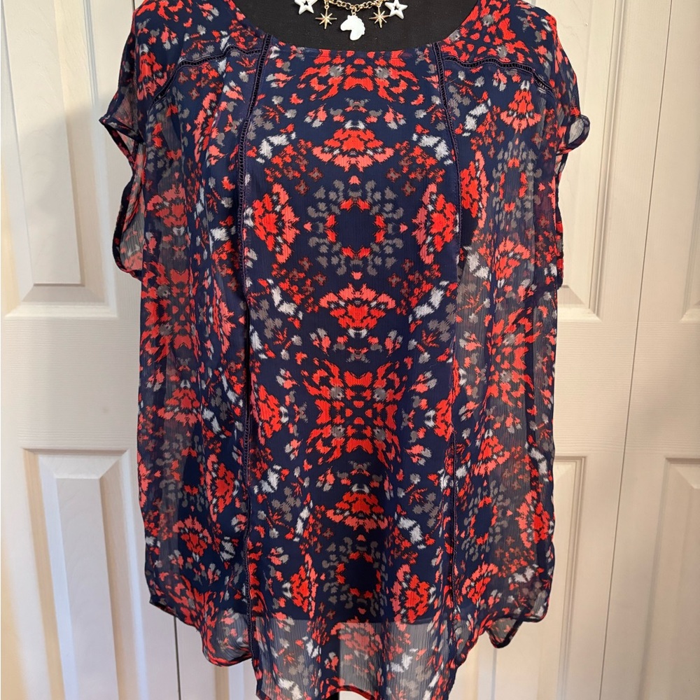 a.n.a Red and Blue Patterned Blouse